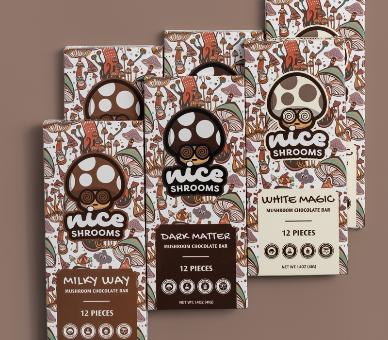 mushroom chocolates on a brown background
