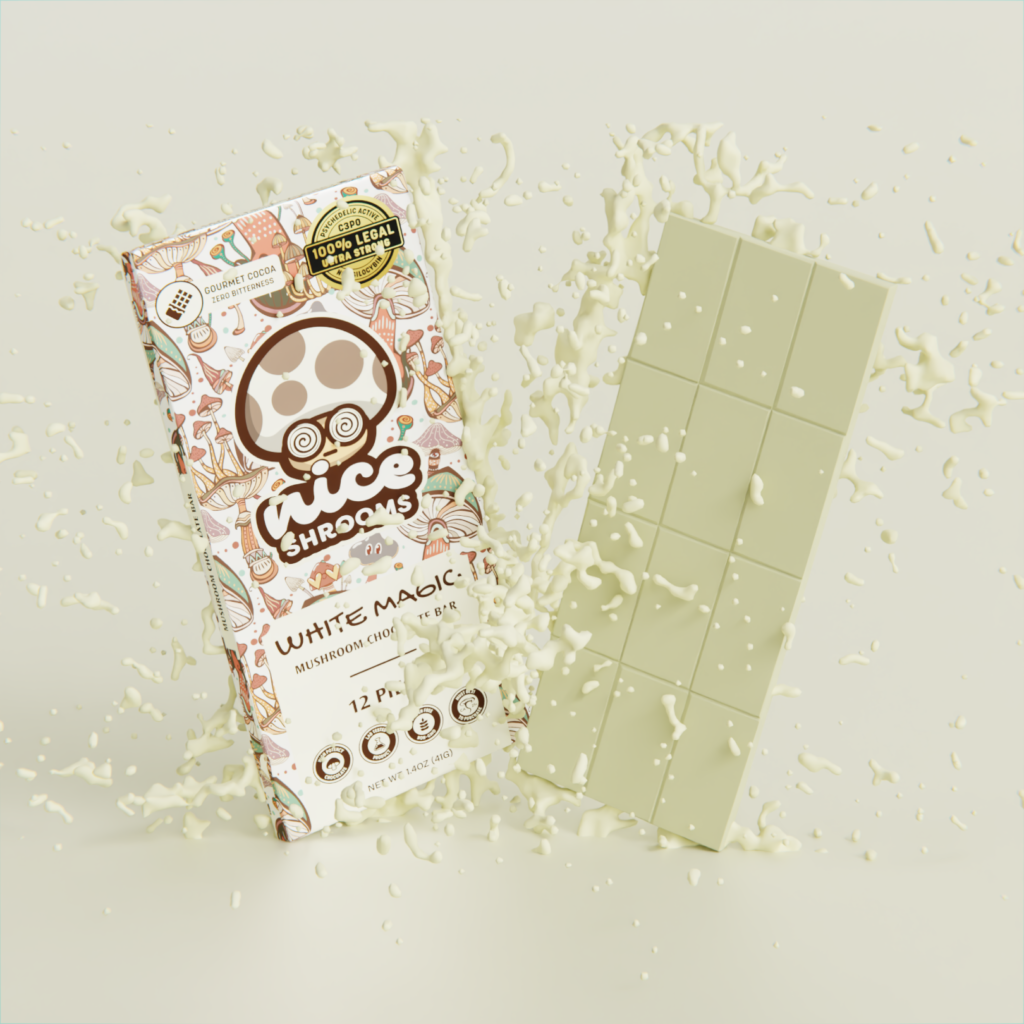 Home 29 | HiLo Supply white chocolate shroom bar on a white background