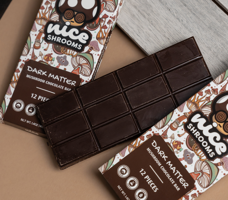 dark matter mushroom chocolate on a brown background