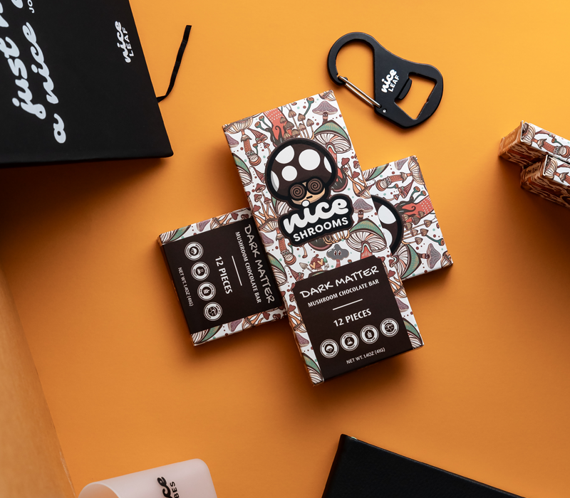 mushroom chocolates on an orange background